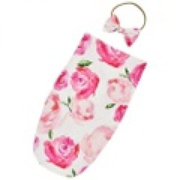 PATPAT Newborn Swaddler Wrap Baby Girl Rose Pattern with Matching Headband/Bow - Picture 3 of 3